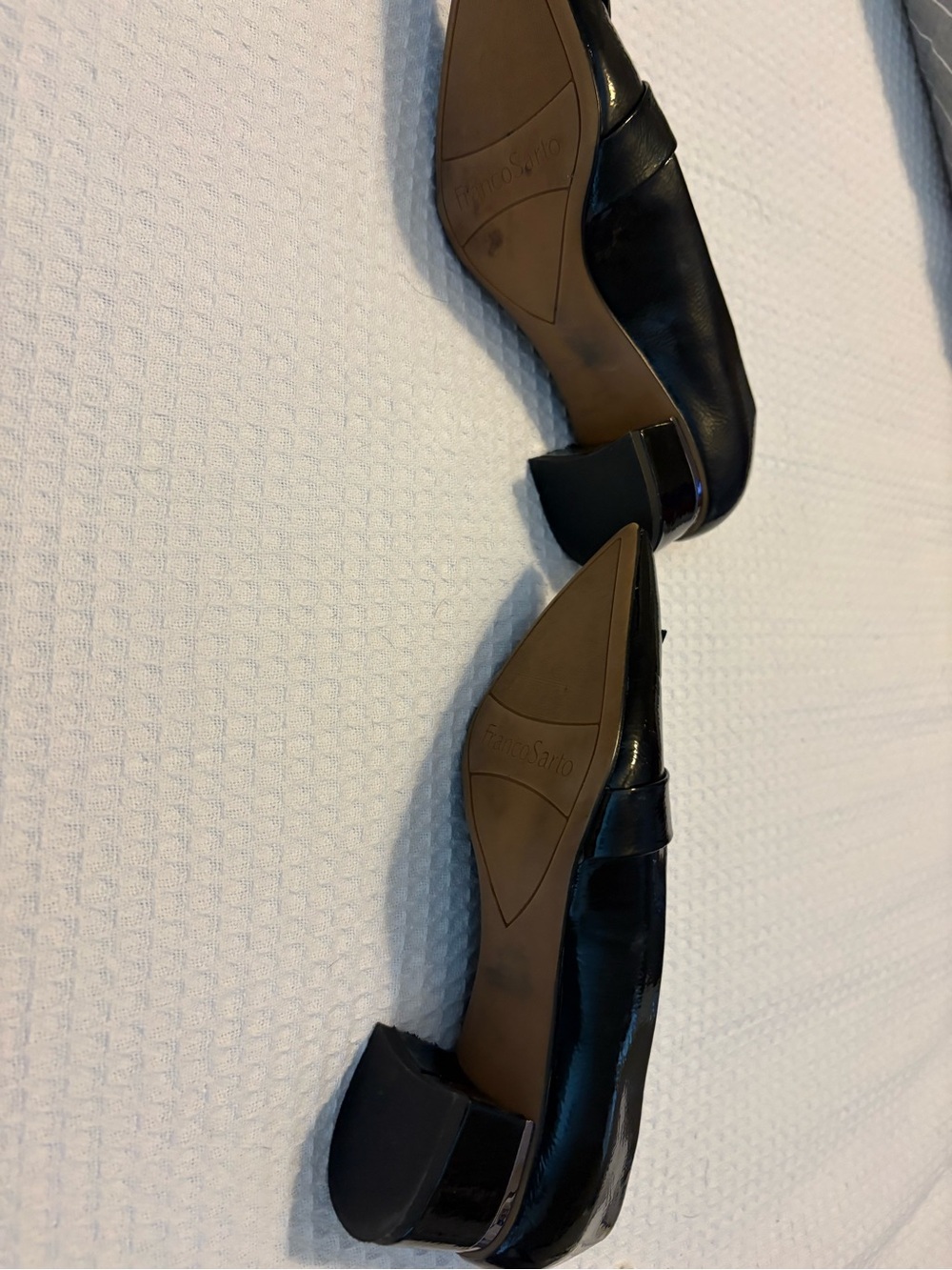 Franco Sarto Black Patent Pointed Tassel Loafers - Picture 4 of 5